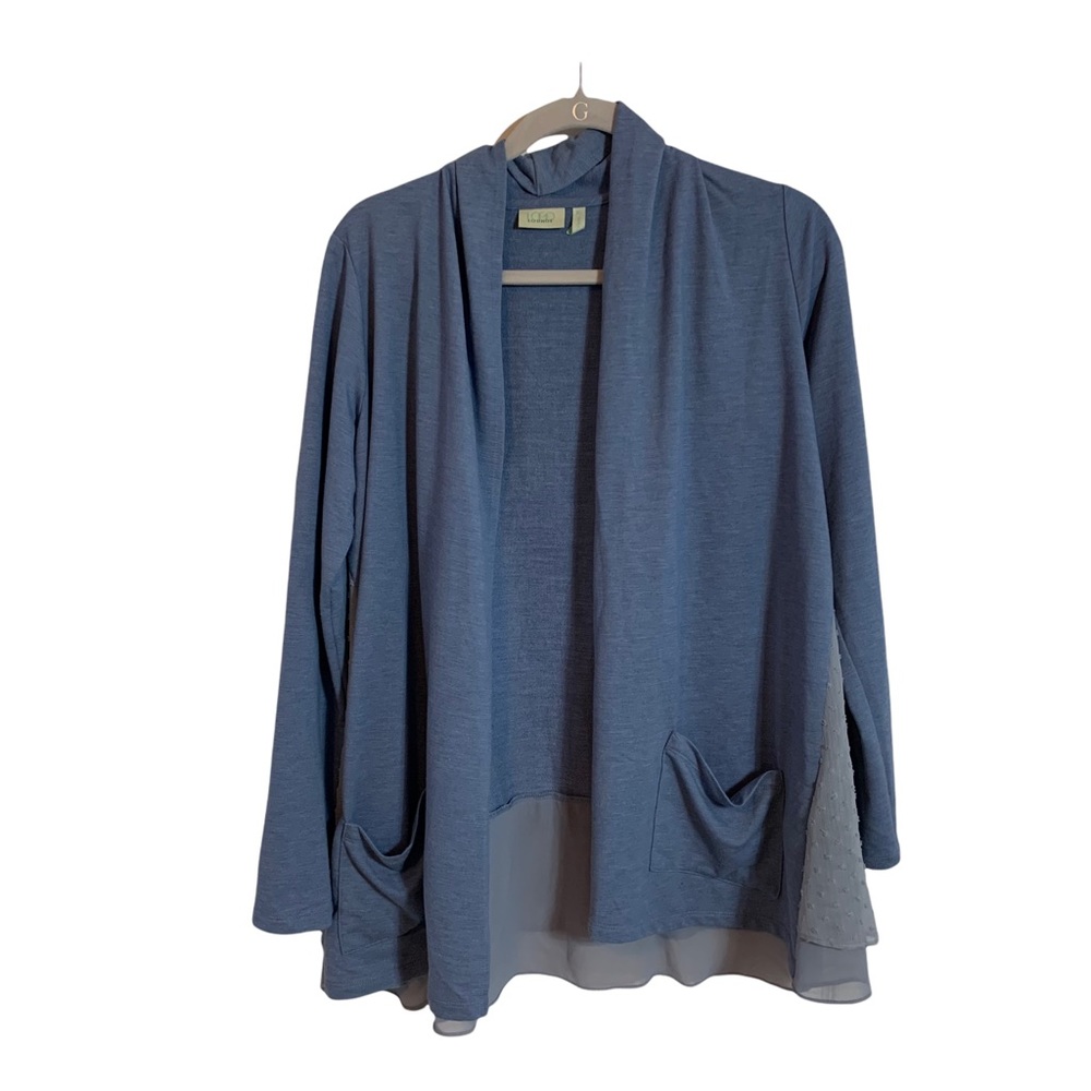 Logo lounge by lori goldstein Blue Swiss Dot Chiffon Trim Open Cardigan XS